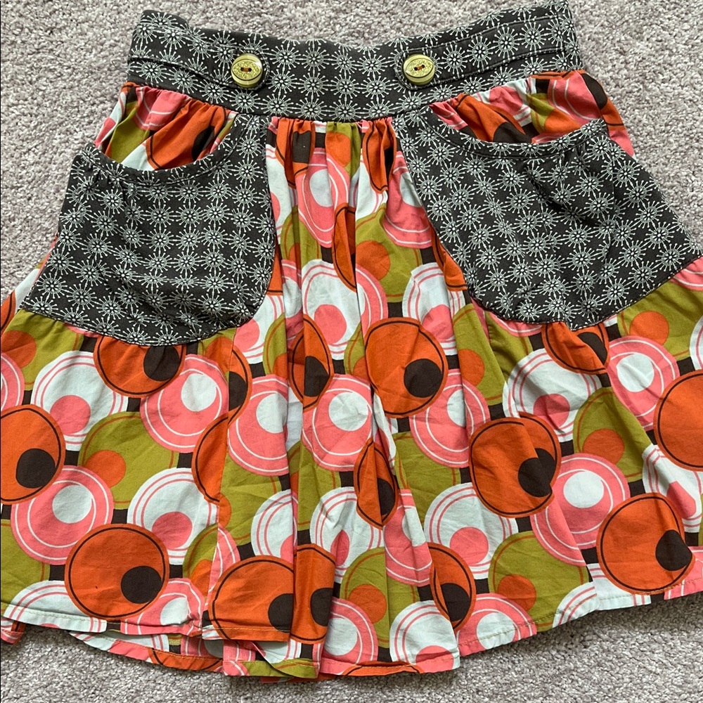 Matilda Jane A-Line Skirt with Orange and Pink Circles Size 12